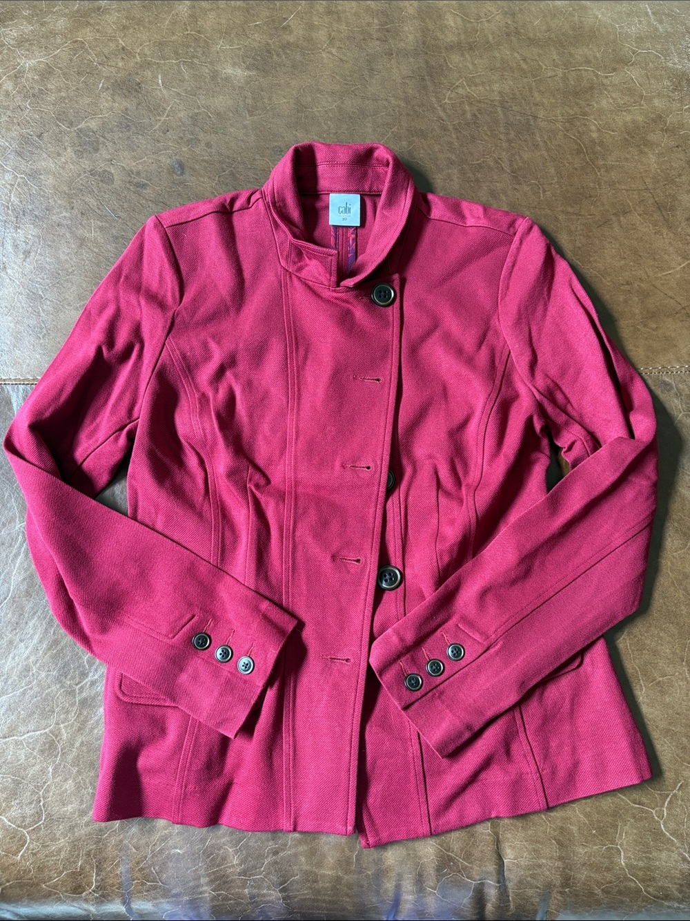 CAbi Raspberry Pink Asymmetrical Button Jacket